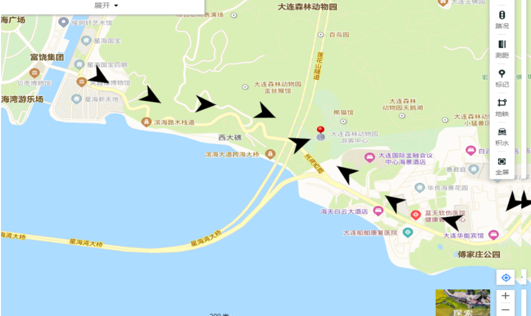 大连森林动物园一,二期路线示意图