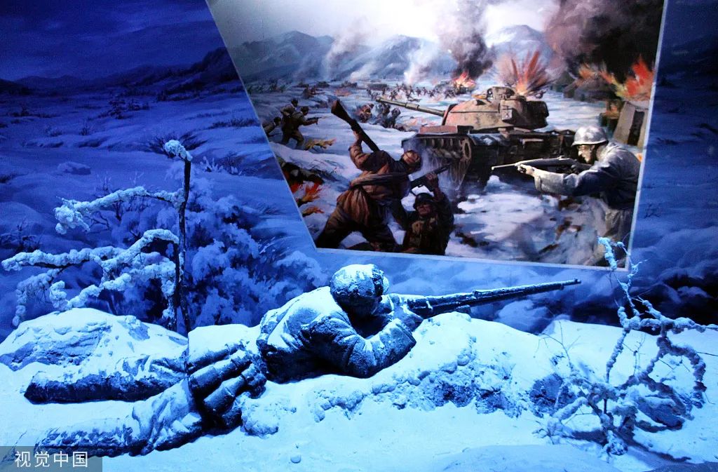 辽宁丹东,爱国主义红色旅游4a级景区抗美援朝纪念馆的长津湖战役场景