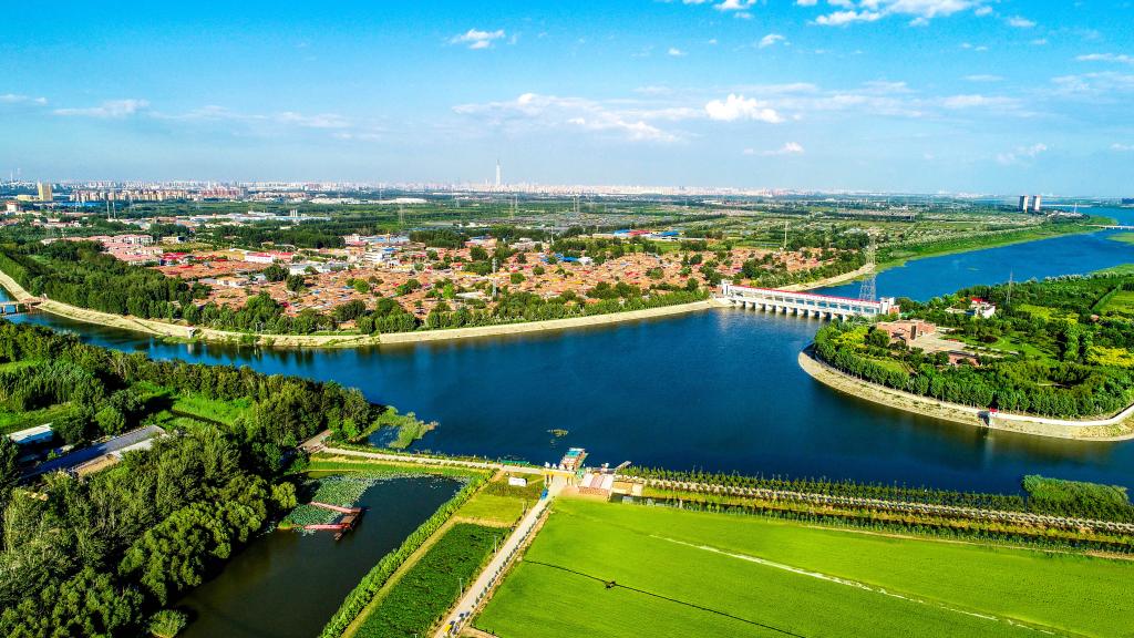 天津市西青区辛口镇大清河,子牙河,南运河三河汇景(无人机照片).