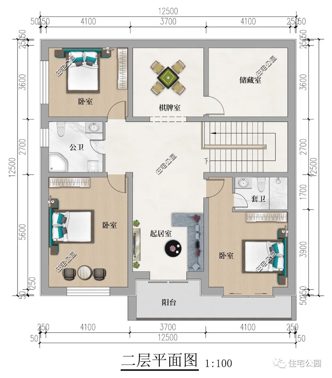 12×12米现代风二层平顶别墅,户型方正,南北通透|户型_新浪财经_新浪