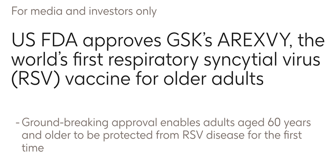 GSK宣布RSV疫苗“Arexvy”获批上市。图片来源：GSK官网