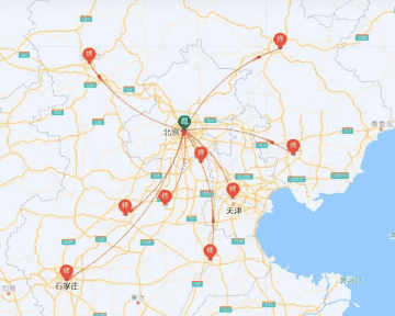 北京到天津或河北主要城市方向示意图