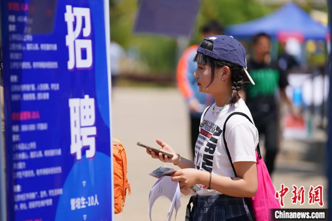 求职女大学生查看招聘职位.刘冉阳 摄