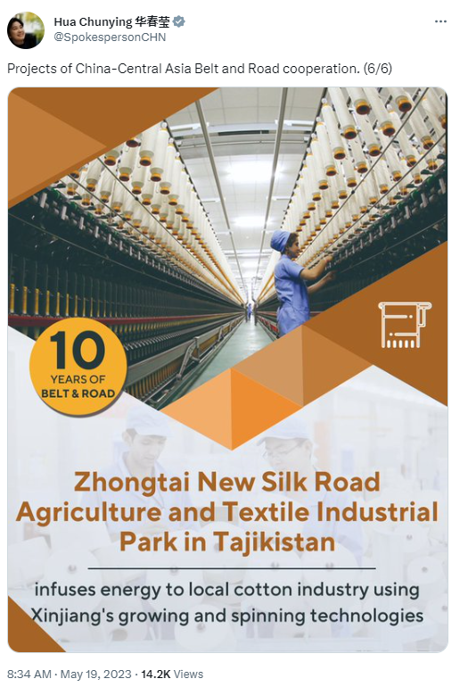 华春莹连发6图展示中国和中亚共建一带一路合作项目与成果