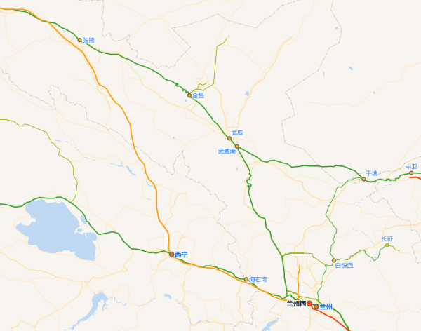 兰新客专走向示意图兰新客专东起兰州,途经西宁,张掖,嘉峪关,最终引入
