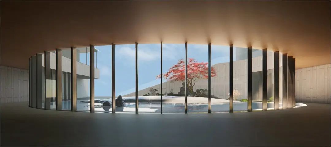 二楼东侧弧形落地玻璃幕墙(效果图)