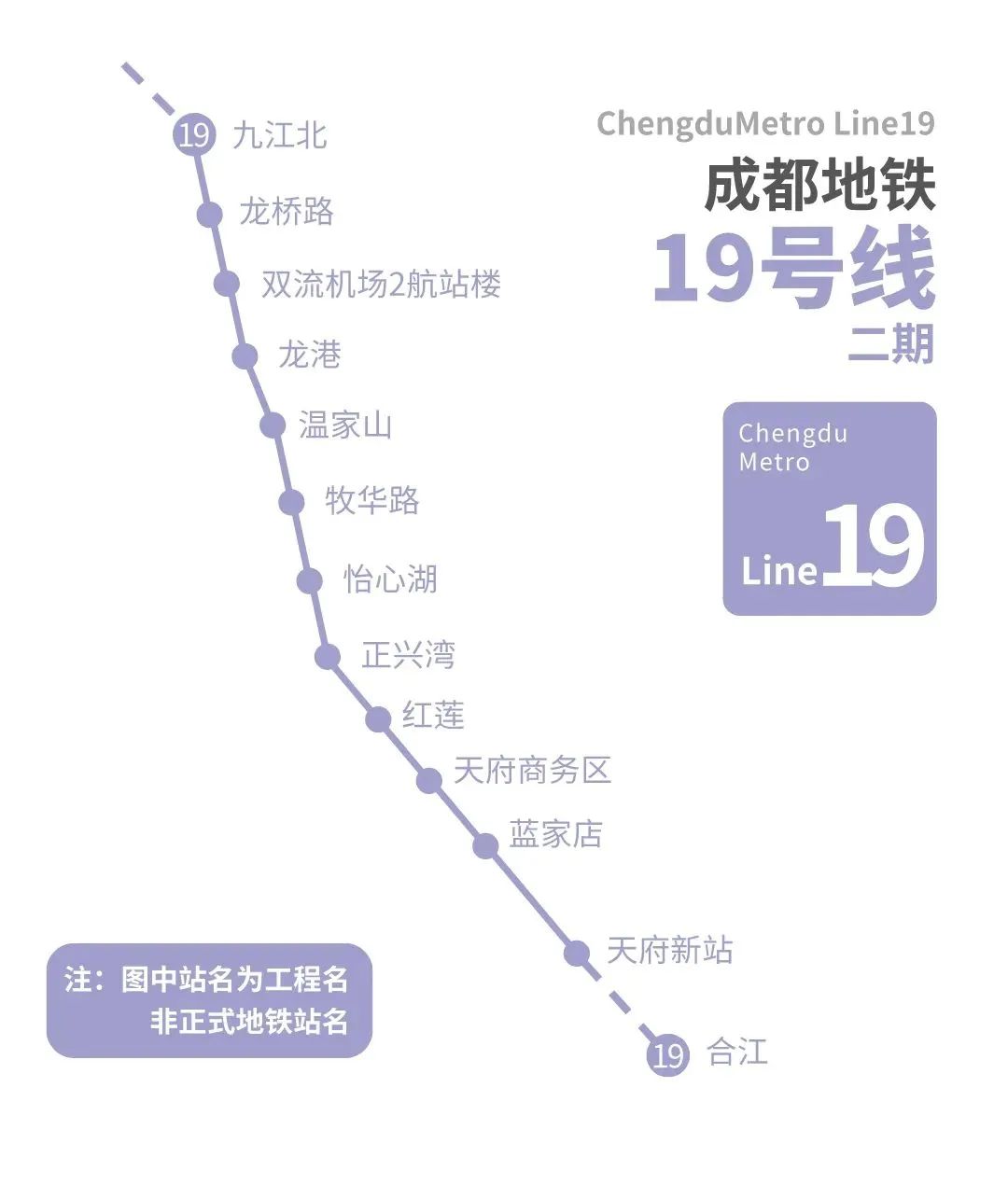 19号线二期线路示意图(图中站名为工程名)