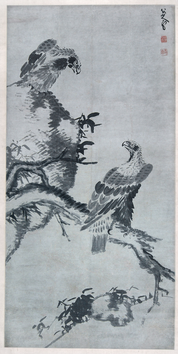 双鹰图 朱耷 中国画 清代 178.4cm × 87.9 cm 八大山人 纪念馆藏