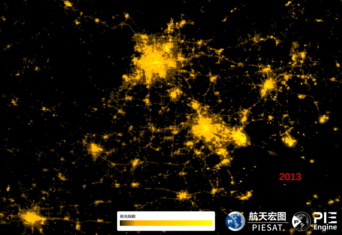 京津冀夜光影像2013-2022十年夜光变化趋势
