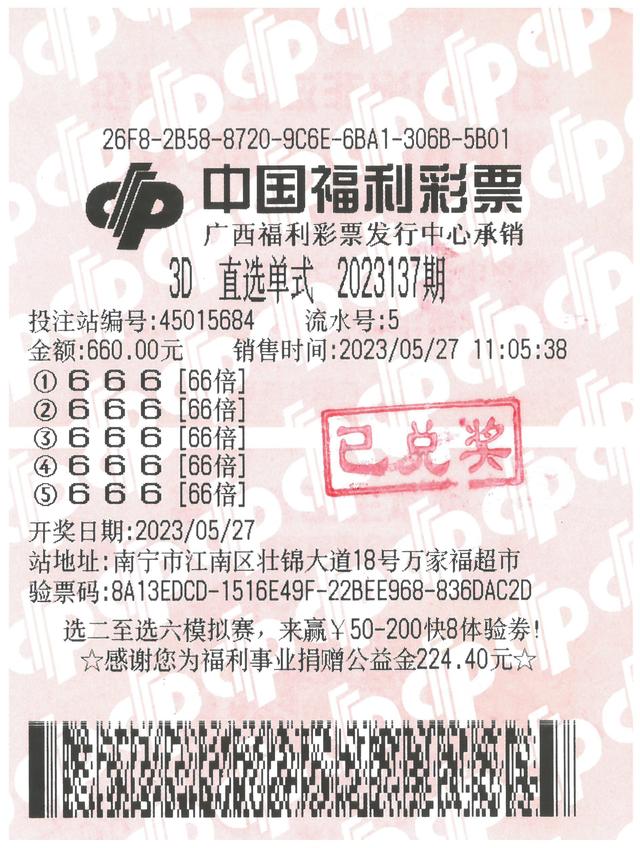 老友彩票 | 南宁购彩者凭“666”豹子号揽获百万元大奖__财经头条