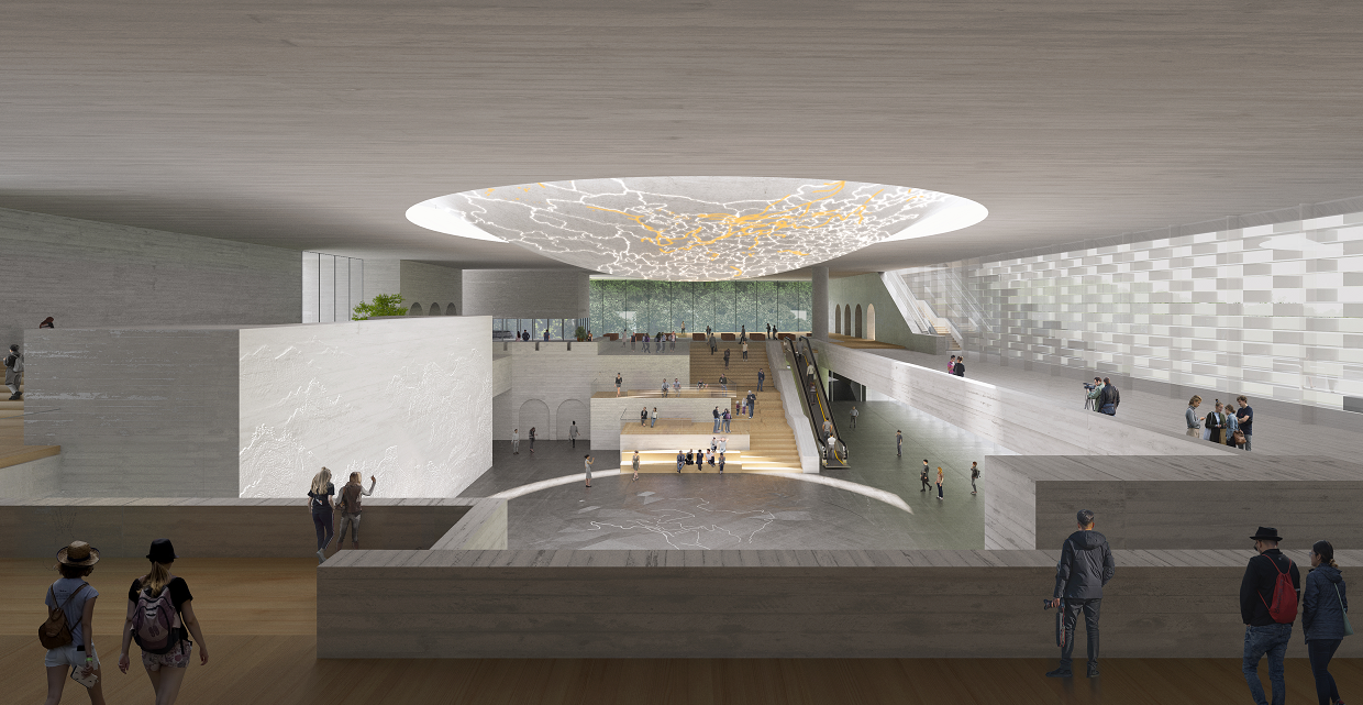 和平大厅的圆形天幕将展示全国各长城的实时影像