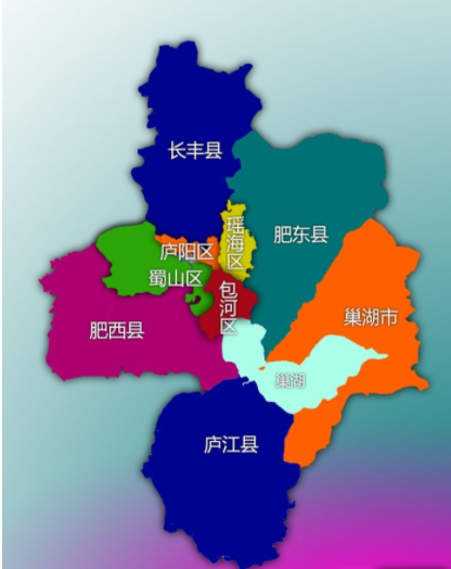 图为撤并巢湖市后,将庐江和居巢区(更名为县级巢湖市)纳入进行政区划