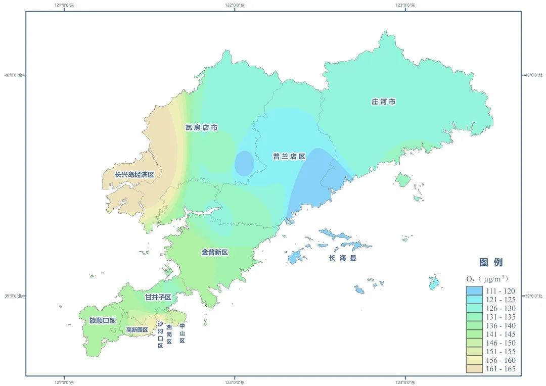 大连市臭氧(o3)浓度空间分布示意图