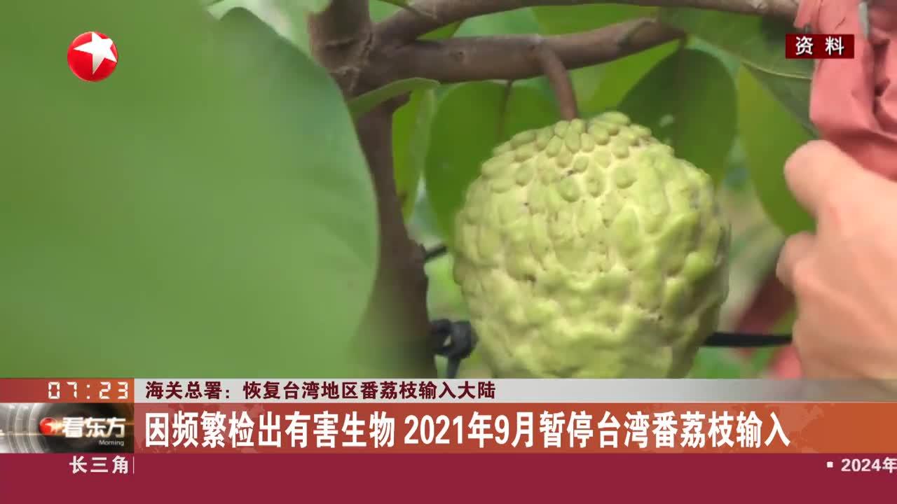 海关总署:恢复台湾地区番荔枝输入大陆 因频繁检出有害生物 2021年9月暂停台湾番荔枝输入_手机新浪网