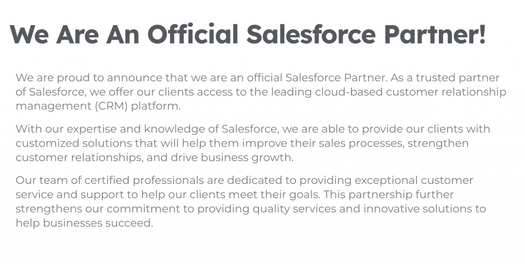 Mira在官网上公布与Salesforce合作消息
