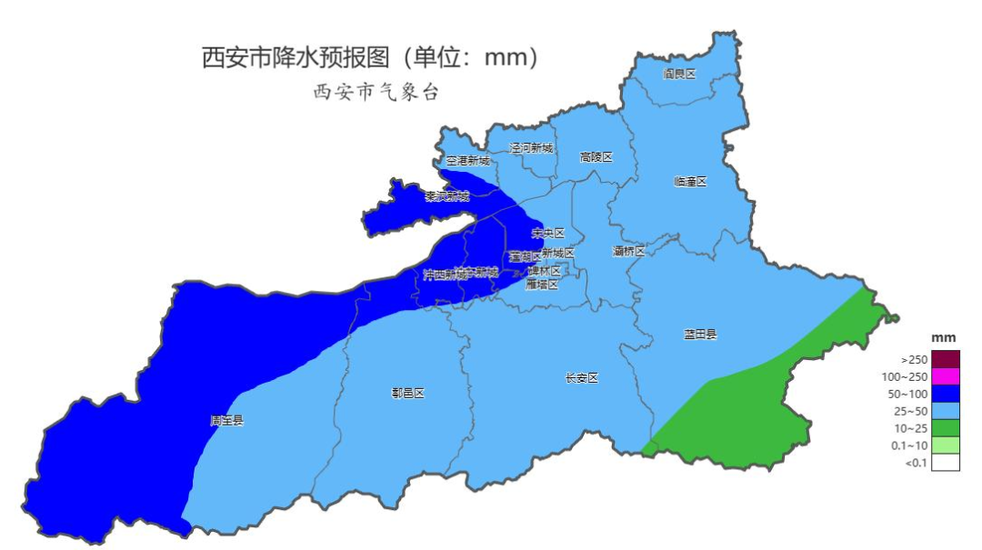 6月27日-28日西安累积降水量预报图