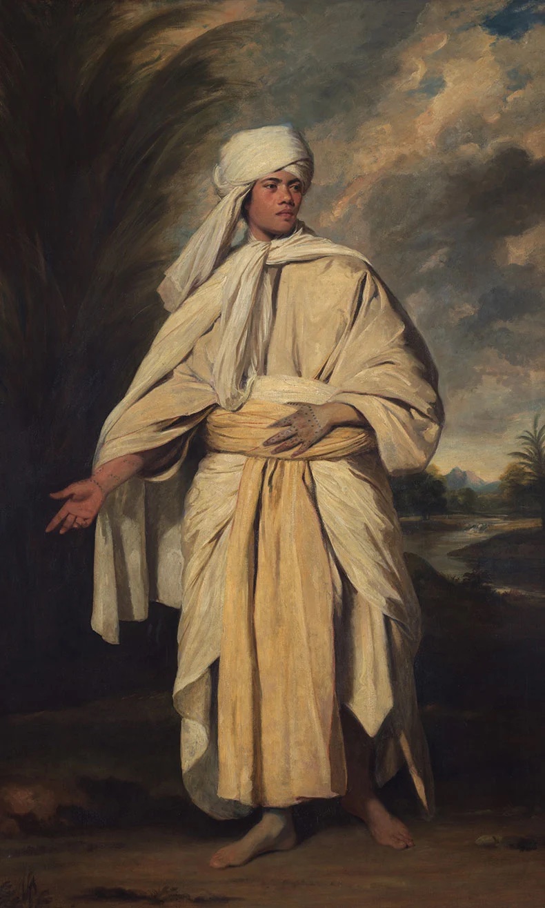 《梅的肖像》,约1776年梅的姿态和手势仿照了古希腊阿波罗雕塑,他穿着