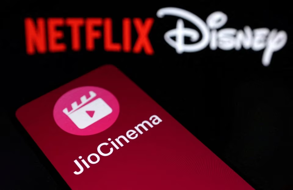 印度媒体Viacom18旗下流媒体服务JioCinema、网飞（Netflix）和迪士尼的标志 资料图