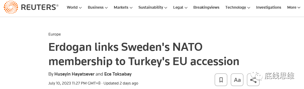 土耳其以加入欧盟的要求，作为瑞典加入北约的交换条件。图自路透社