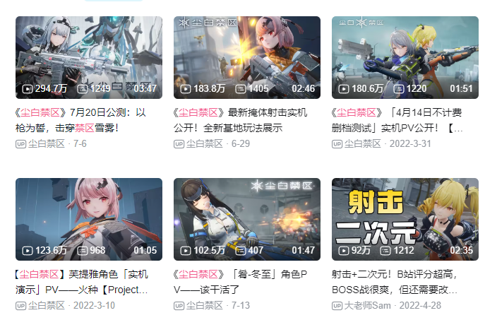 《尘白禁区》的各条PV播放量在今年的二次元赛道属于前排行列