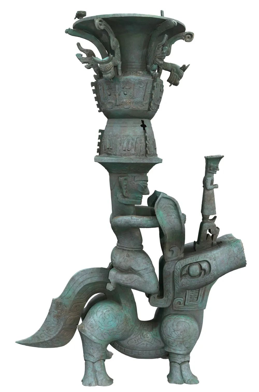利用三维扫描和3d模型等科技手段,成功复原三星堆铜兽驮跪坐人顶尊