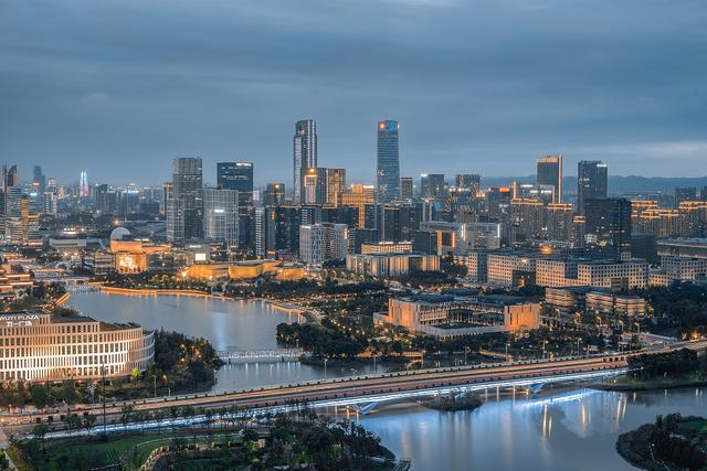 宁波市鄞州区东部新城cbd城市夜景风光 视觉中国 资料图