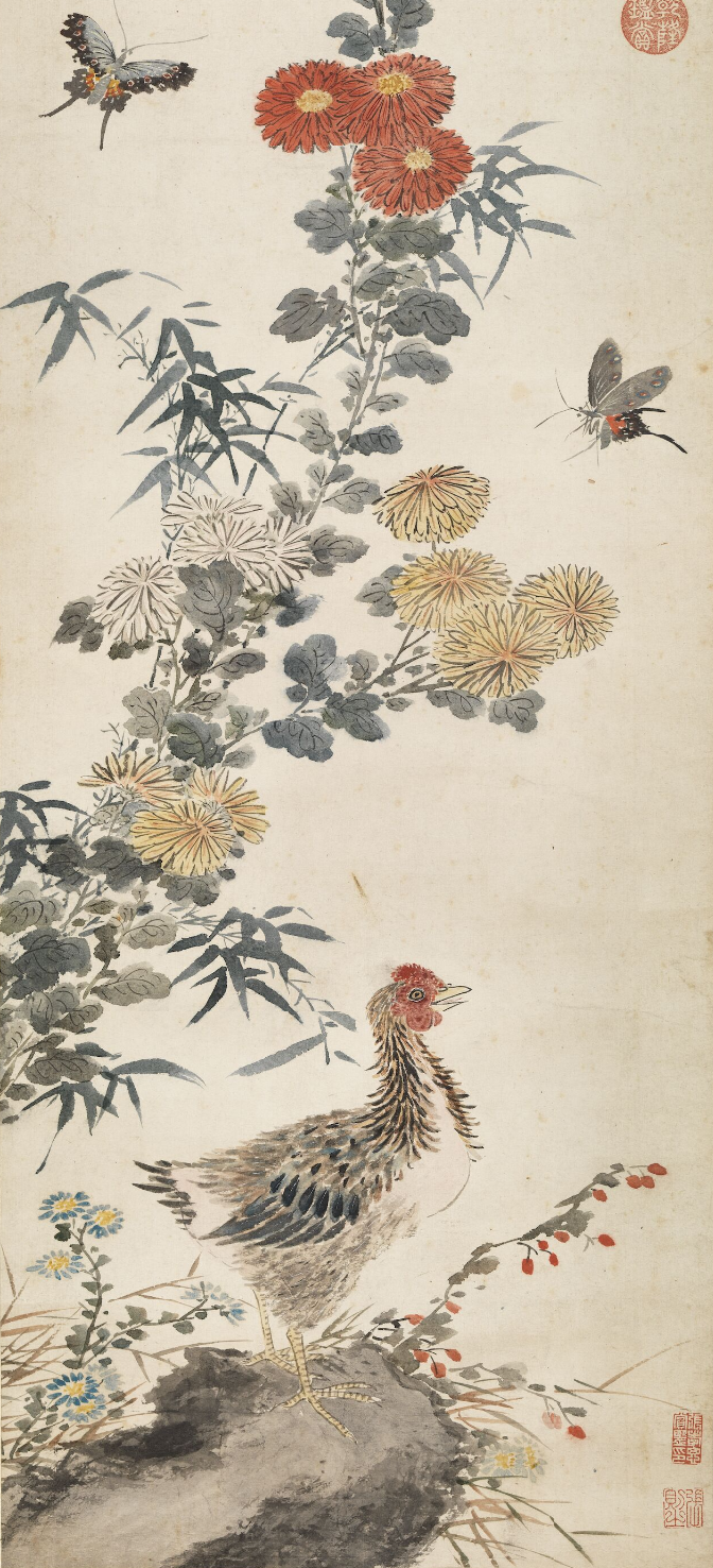 明 唐寅《鸡图》(局部)