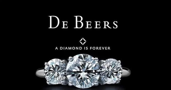 戴比尔斯的广告语：“钻石恒久远，一颗永流传”（A diamond is forever）