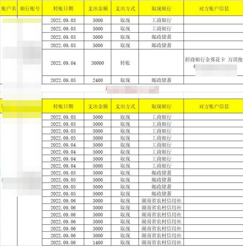 涉案银行卡内资金流水明细 受访者提供