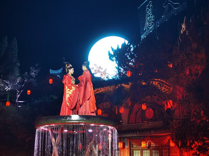 普救寺景区打造的体验剧《梦境·西厢记》场景(2023年8月3日摄).