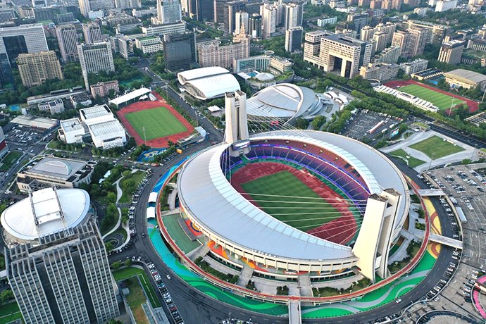 杭州黄龙体育中心亚运场馆群(2023年8月21日摄,无人机照片).新华社 图