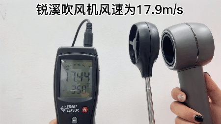 ∆ 锐溪吹风机风速为17.9m/s