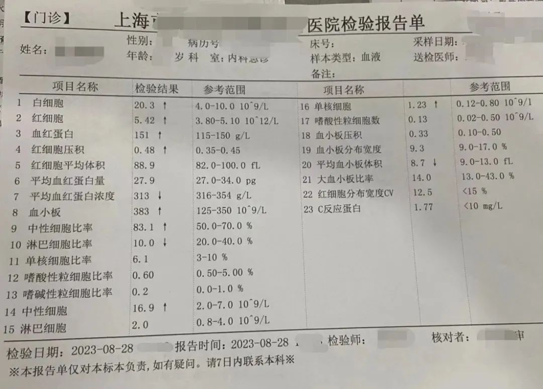 王女士的就医检验报告单