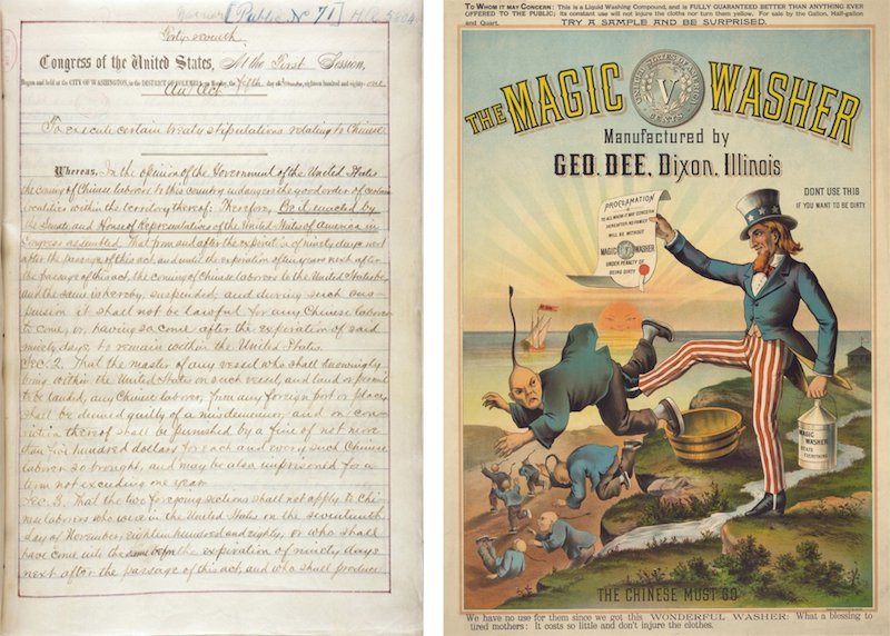 1893年，美国签署排华法案，排华的漫画