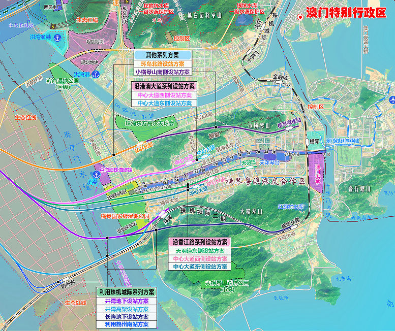 &nbsp;△横琴高铁站枢纽片区交通规划研究示意图