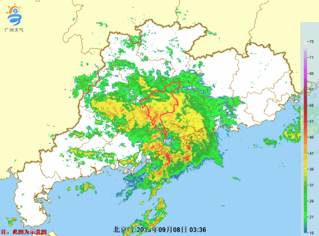 ▲今晨,暴雨在珠三角形成列车效应