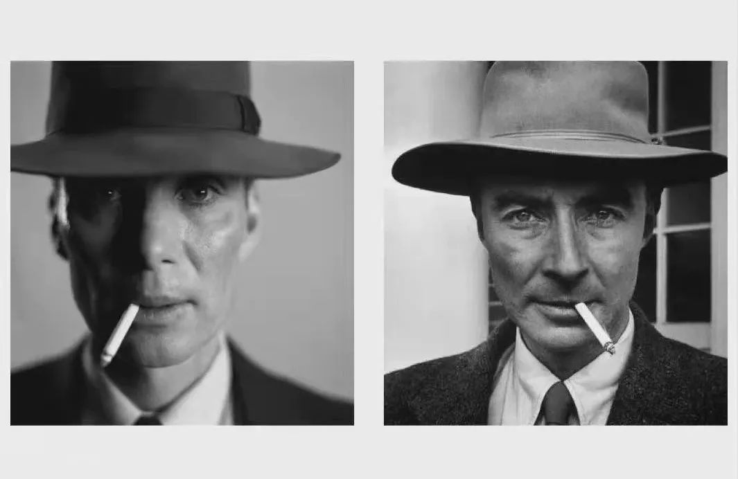 基莲饰演的奥本海默与奥本海默本人