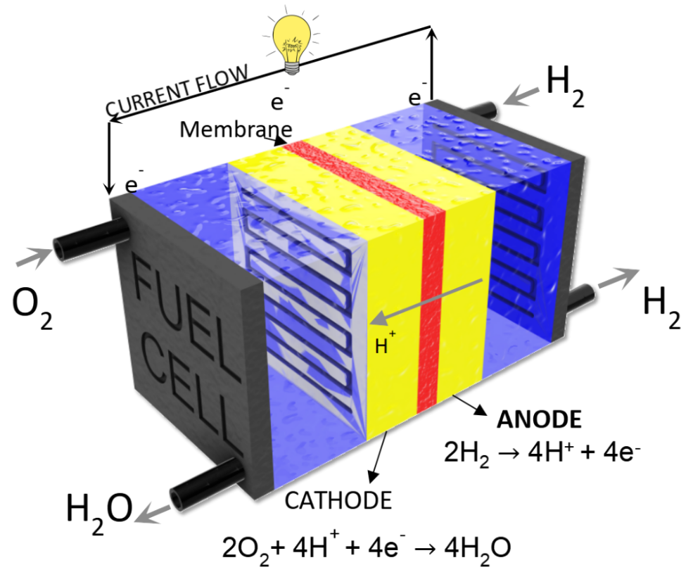 图丨带有阳极和阴极的氢燃料电池原理图（制图：昆廷·迈耶，来源：该团队）