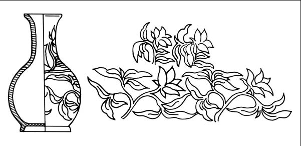 汝窑天蓝釉刻花鹅颈瓶花纹展开图