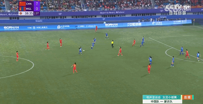 第39分钟，杨莉娜进球，中国女足8-0领先。