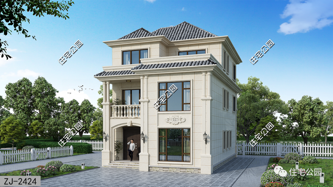 小面宽大进深,9×14米带开放式客厅与观景露台的三层简欧别墅|设计