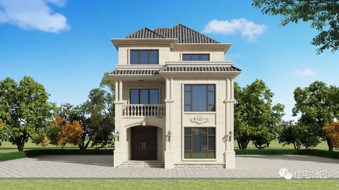 小面宽大进深,9×14米带开放式客厅与观景露台的三层简欧别墅|设计