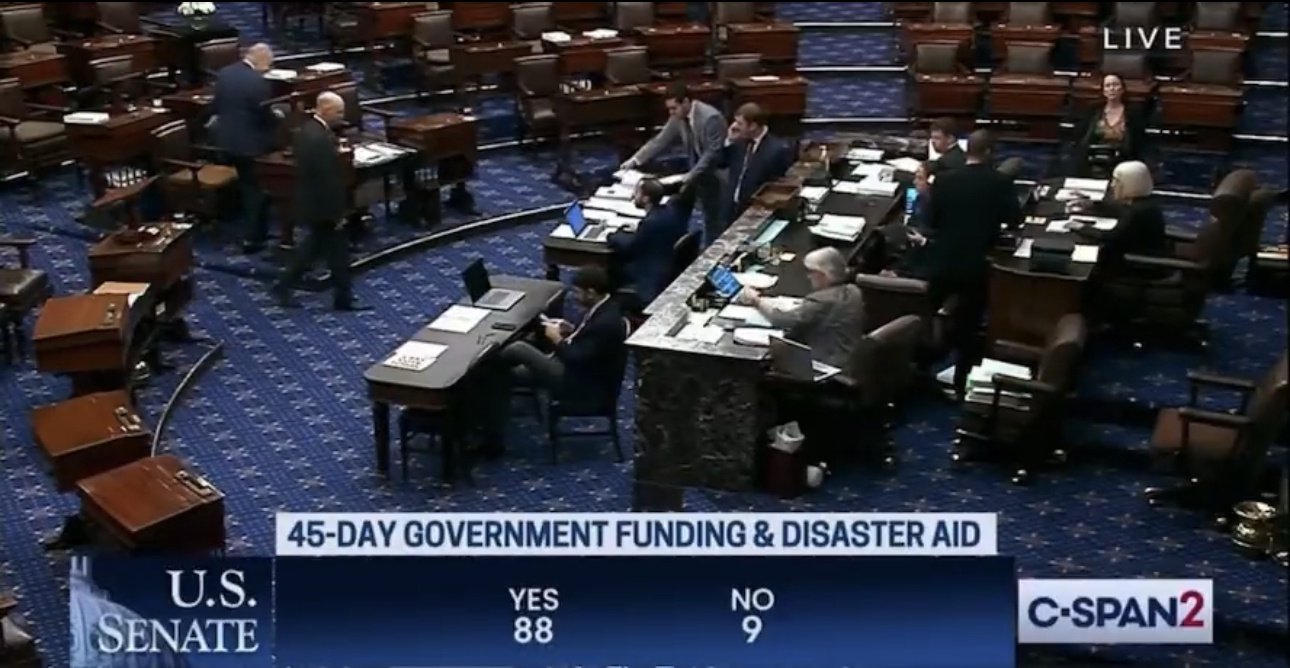 △参议院30日投票通过该项短期拨款法案（视频截图）