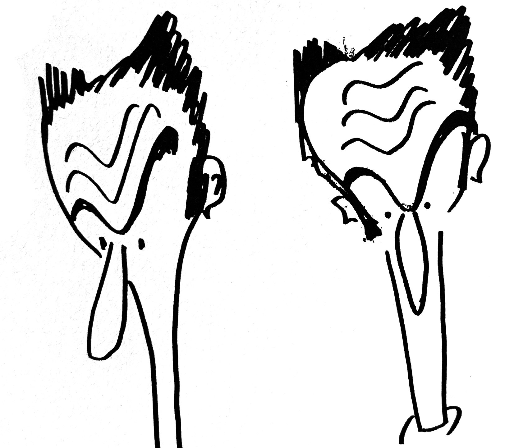 1975年,卡尔维诺绘制的两幅滑稽自画像