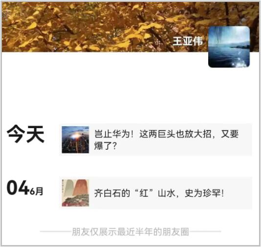 王亚伟一又友圈半年内已两度更新,均疑似回复“被带走探望”听说