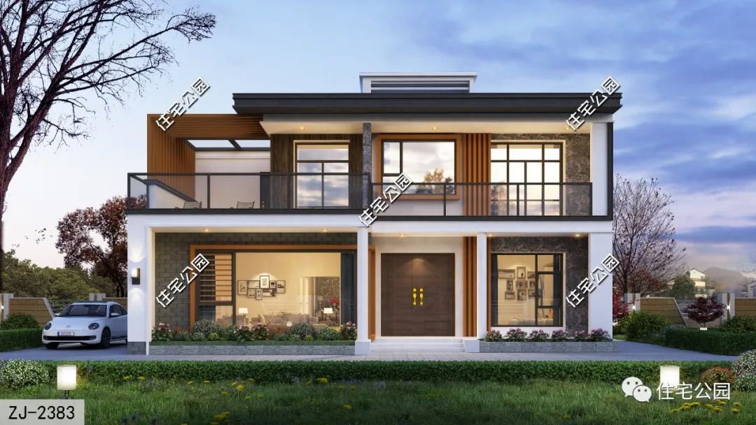 14×13米现代二层平顶别墅,拥有6米宽大客厅,30平大主卧