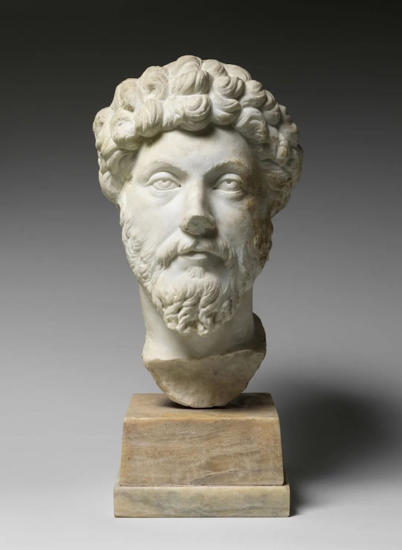 马克·奥勒留肖像,大理石,公元2世纪,高45厘米,宽27厘米,厚27厘米,带