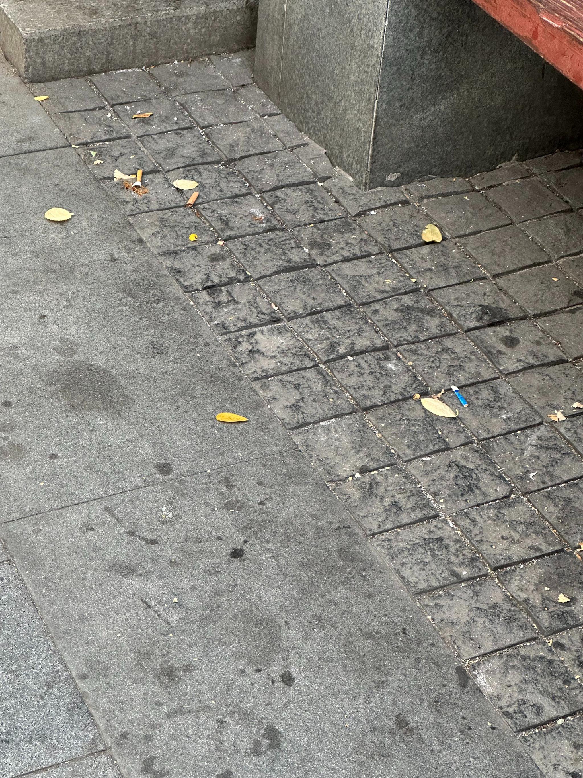 入秋落叶纷飞,地铁站外满地烟头隐患多