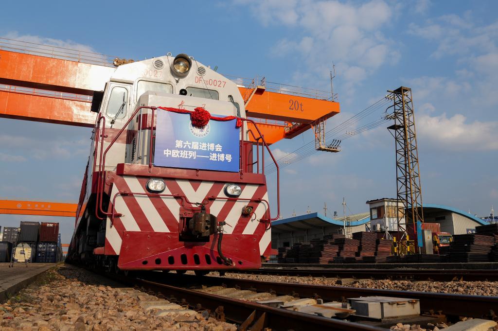 10月11日，“中欧班列—进博号”列车抵达上海。新华社记者 丁汀 摄