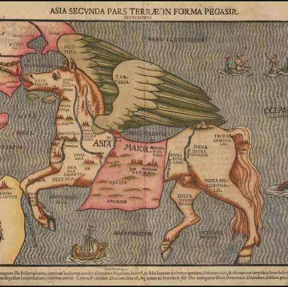 "飞马亚洲"地图最早见于出版于1581年-1585年的《旅程圣迹》,黄时鉴